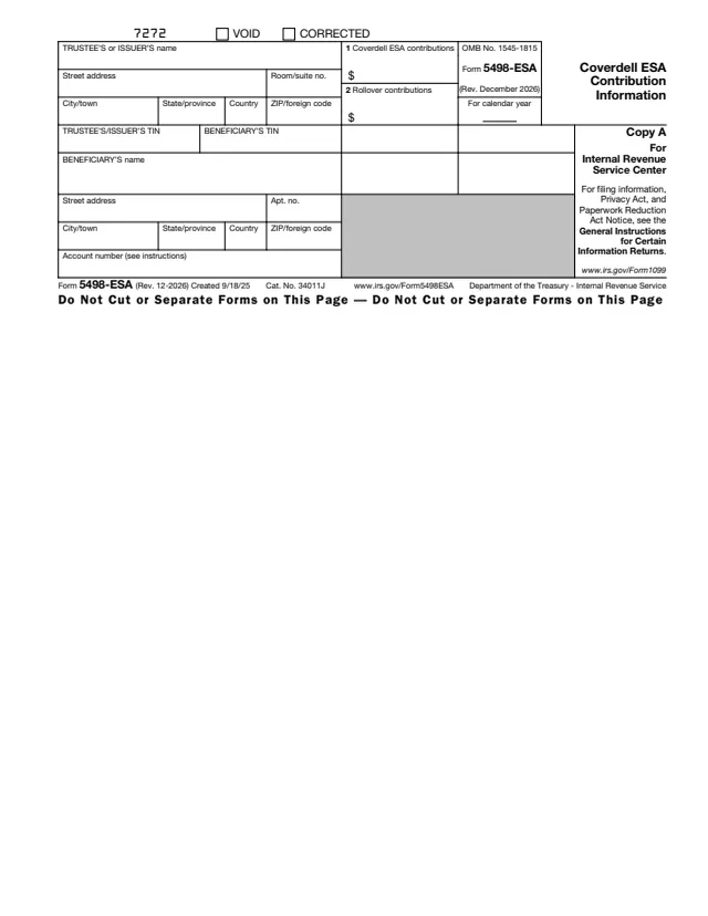 Page 1 of form 5498-ESA