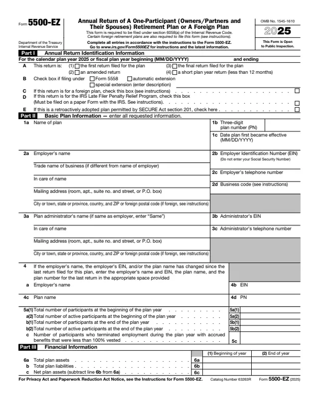 Page 1 of form 5500-EZ