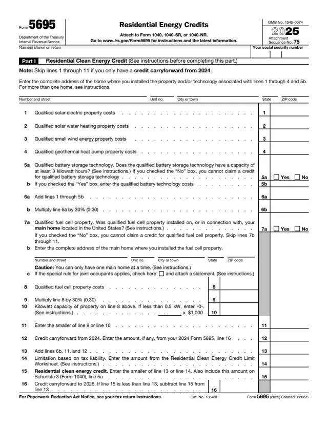 Page 1 of form 5695