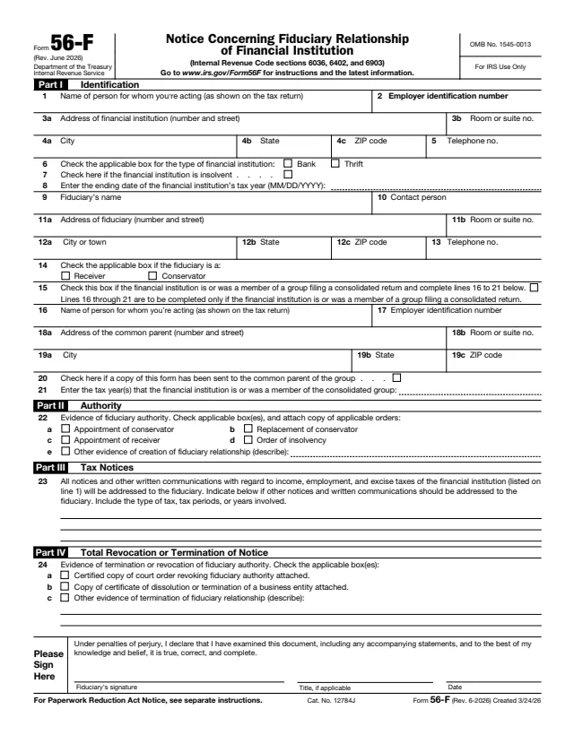 Page 1 of form 56-F