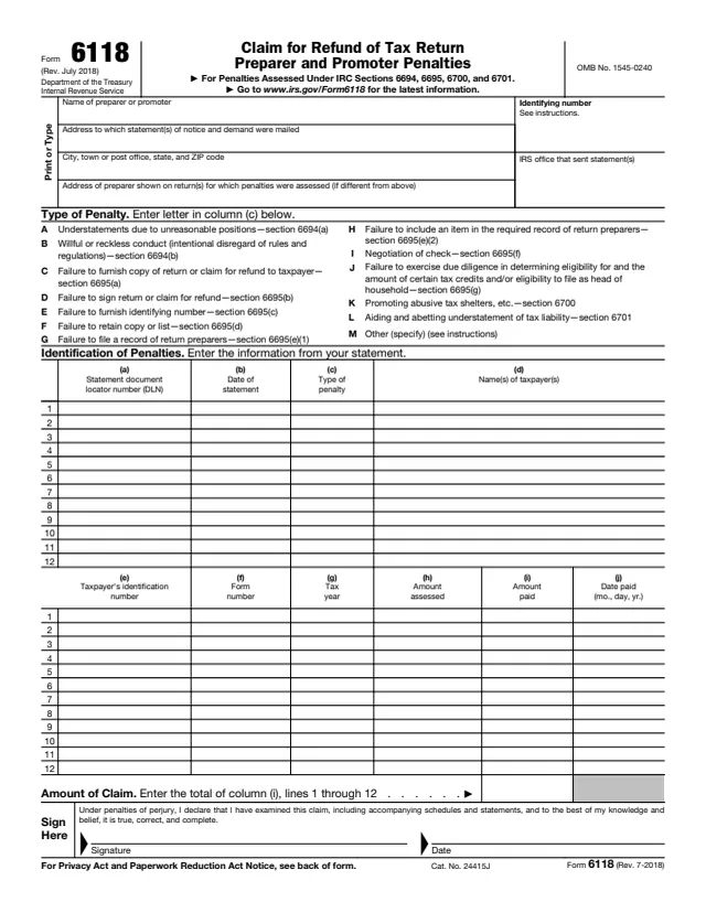 Page 1 of form 6118
