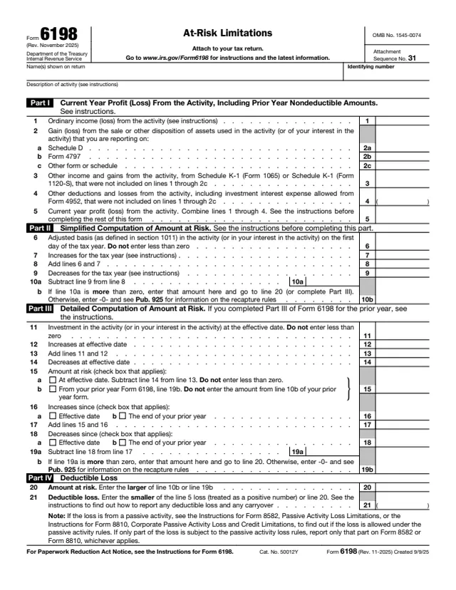 Page 1 of form 6198
