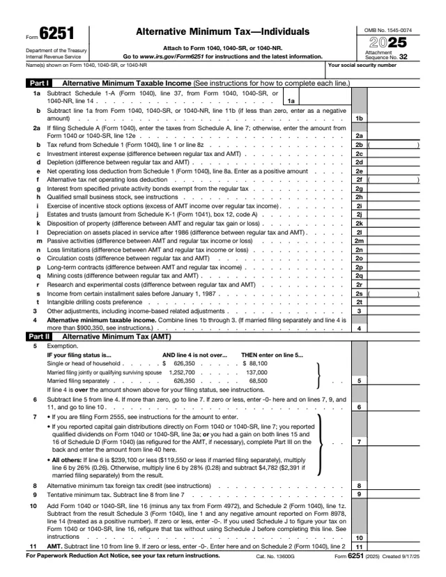 Page 1 of form 6251