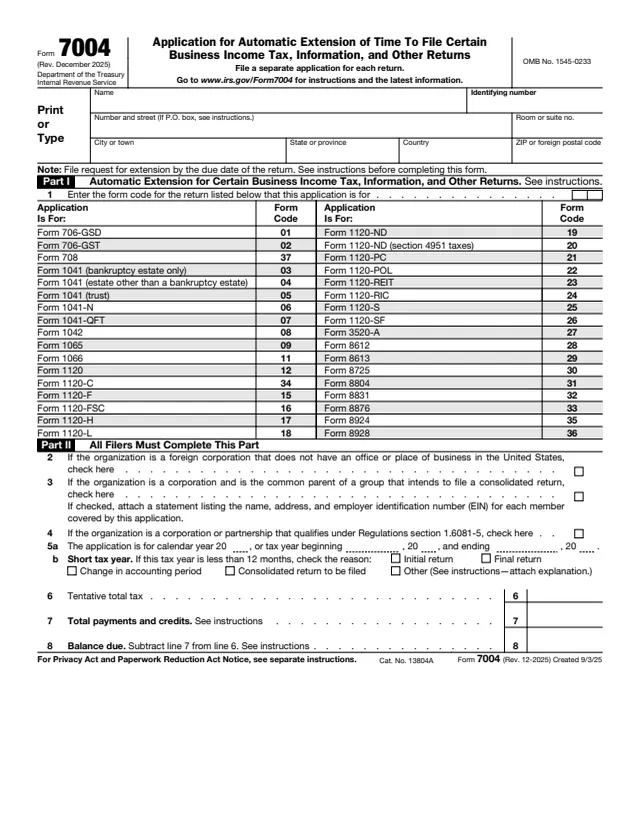 Page 1 of form 7004