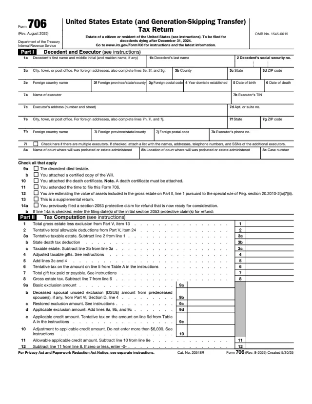 Page 1 of form 706