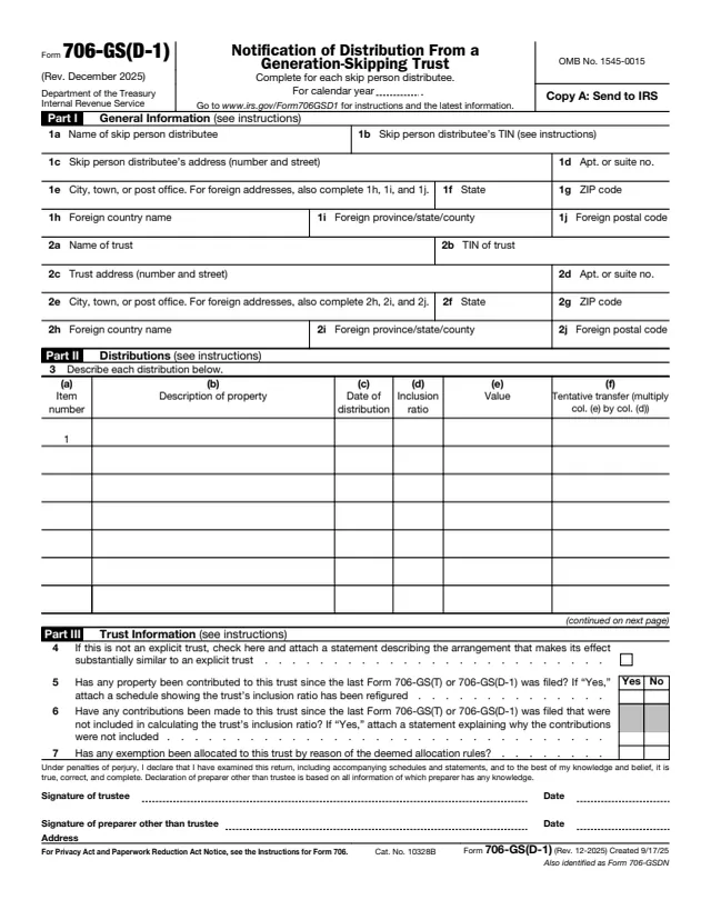Page 1 of form 706-GS