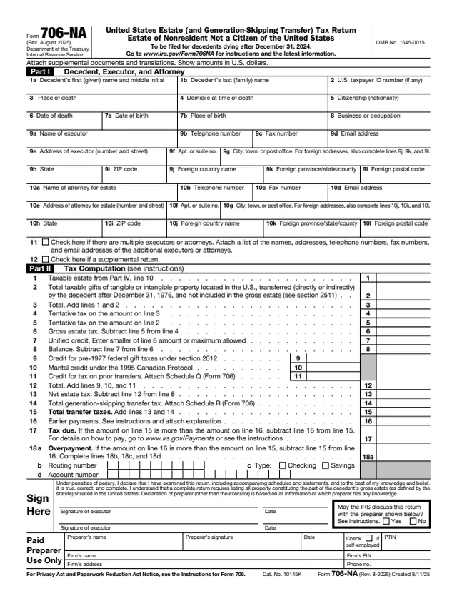 Page 1 of form 706-NA