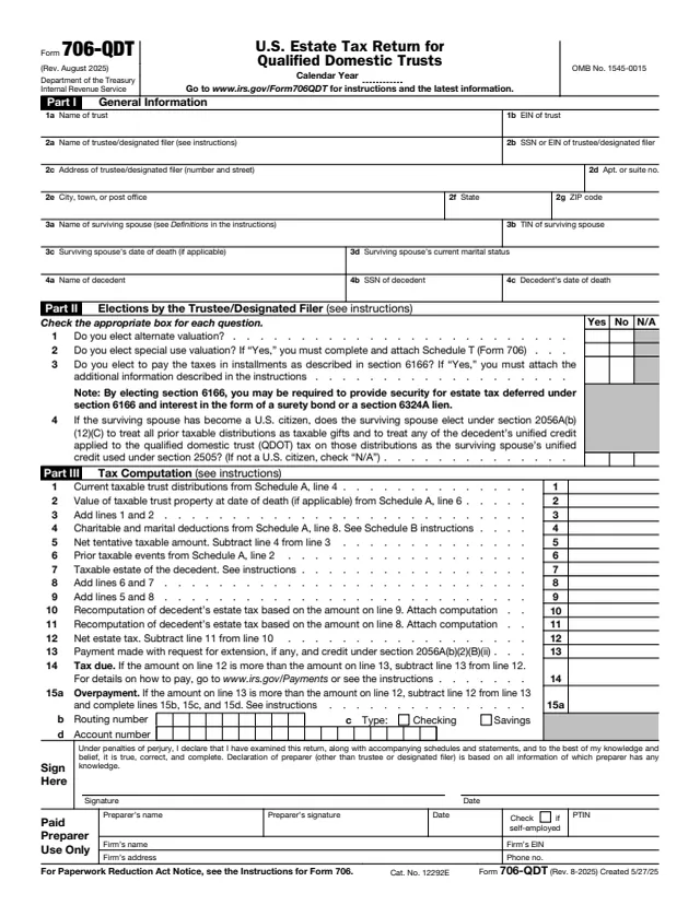Page 1 of form 706-QDT