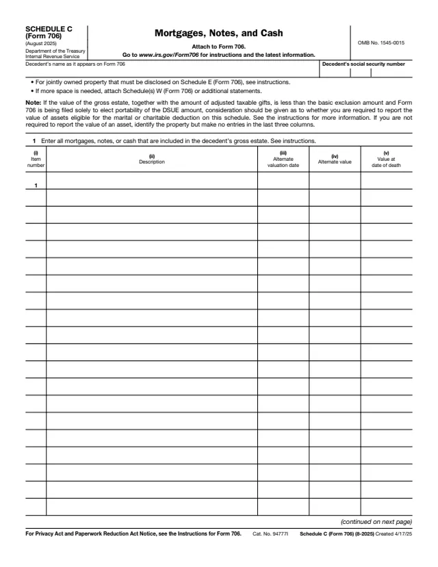 Page 1 of form 706 Sch. C