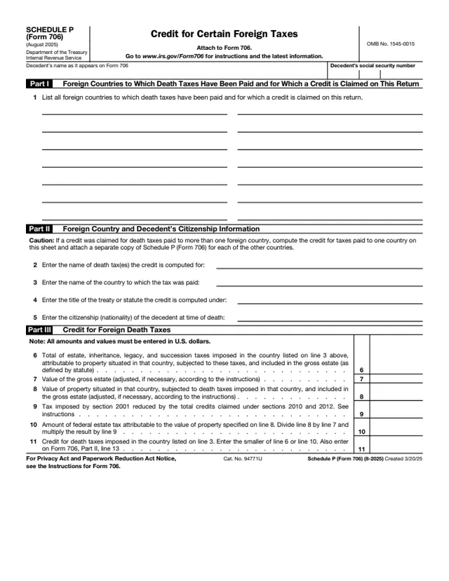 Page 1 of form 706 Sch. P