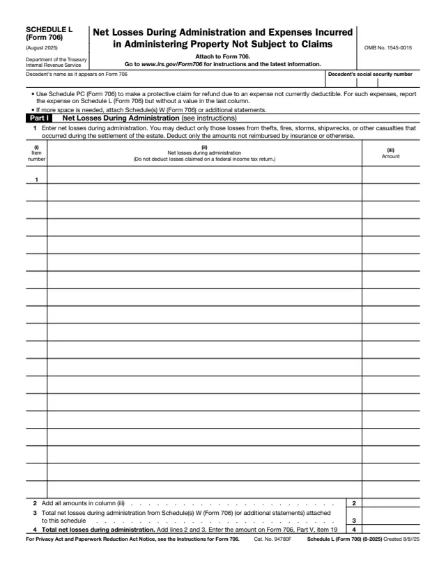 Page 1 of form 706 Sch. L