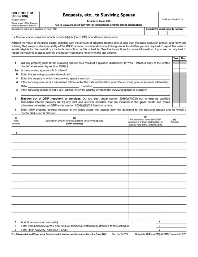 Page 1 of form 706 Sch. M
