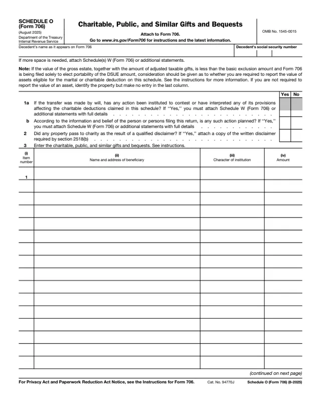 Page 1 of form 706 Sch. O
