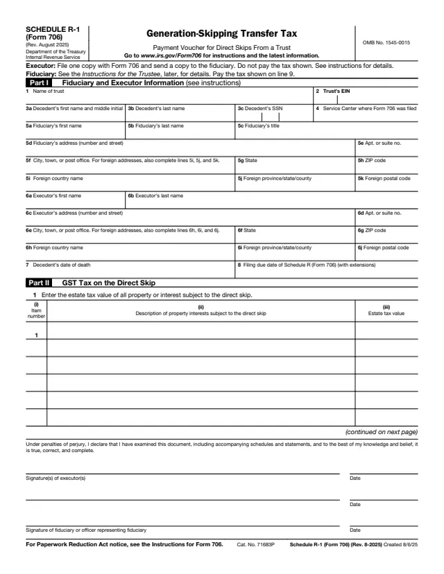 Page 1 of form 706 Sch. R-1