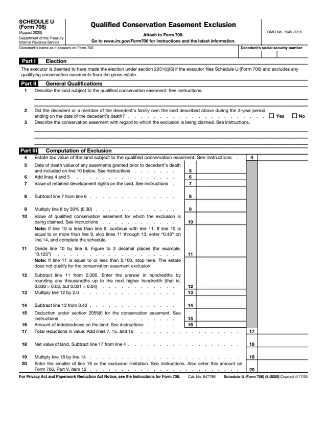 Page 1 of form 706 Sch. U
