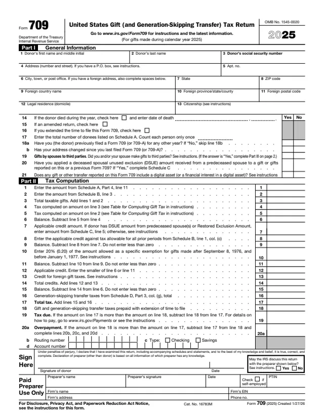 Page 1 of form 709