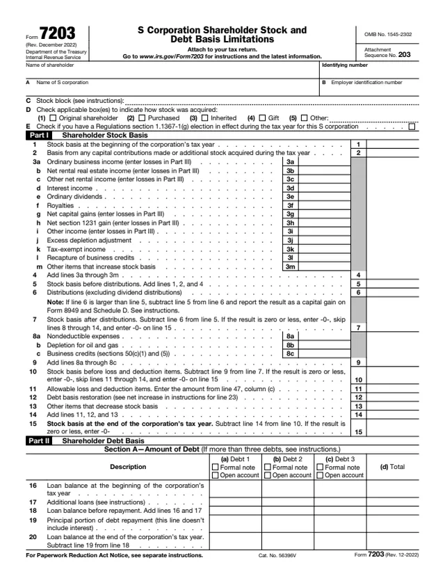 Page 1 of form 7203