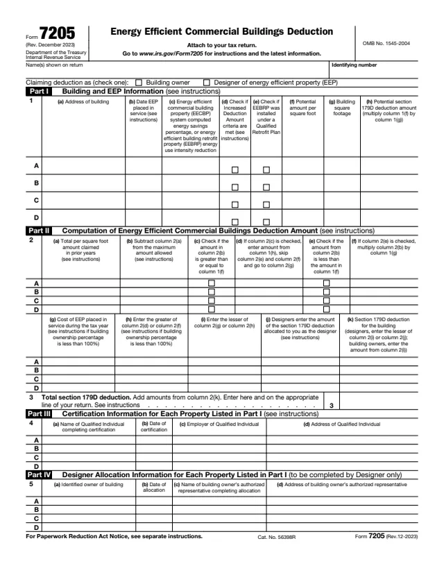 Page 1 of form 7205