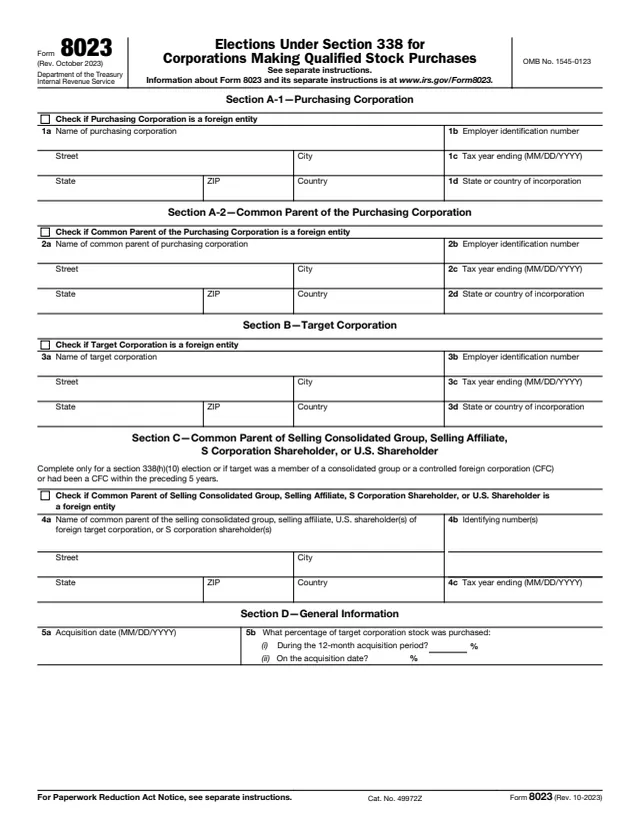 Page 1 of form 8023