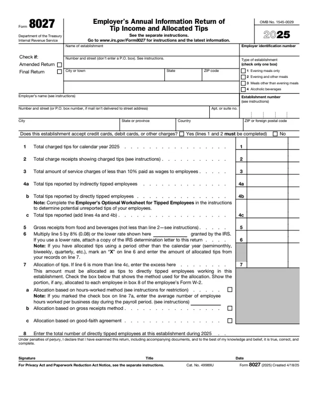 Page 1 of form 8027
