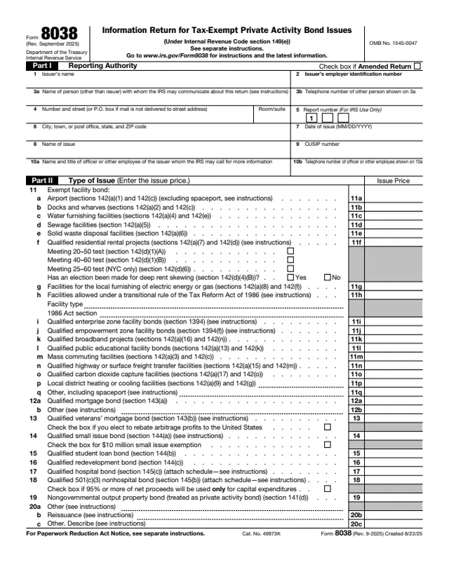 Page 1 of form 8038