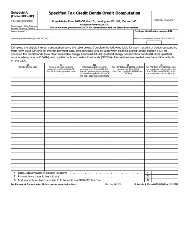 Page 1 of form 8038-CP Sch. A