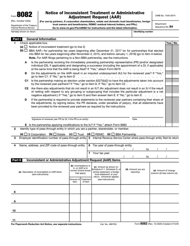 Page 1 of form 8082