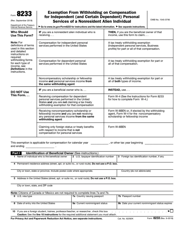 Page 1 of form 8233