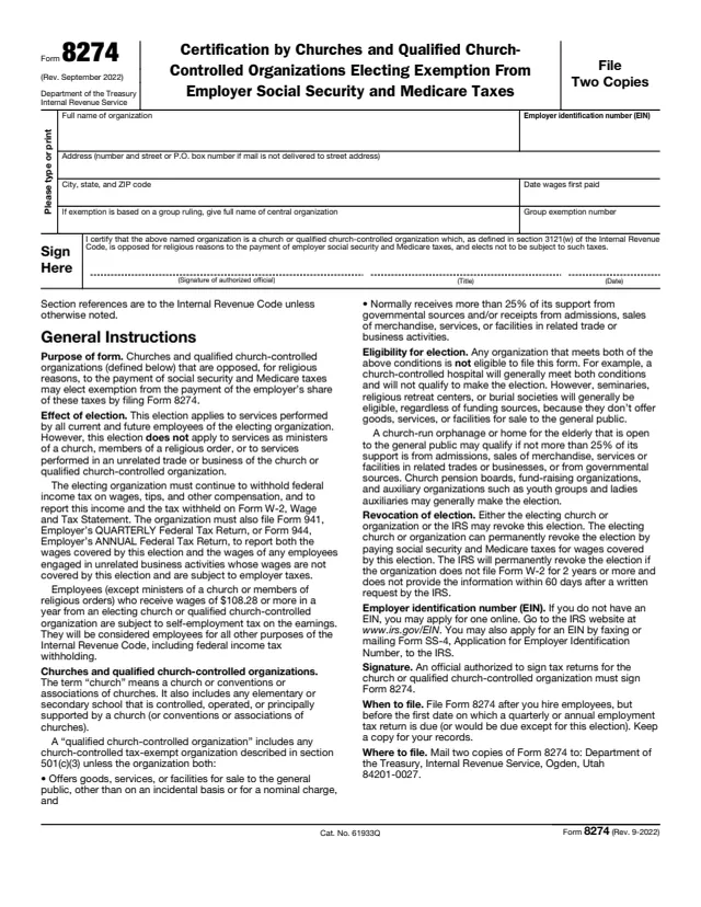 Page 1 of form 8274
