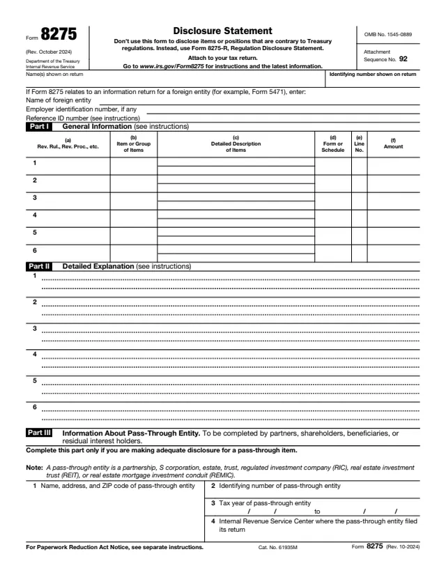 Page 1 of form 8275