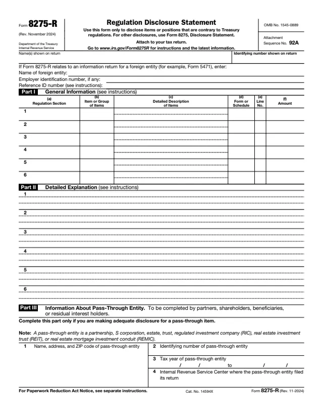 Page 1 of form 8275-R