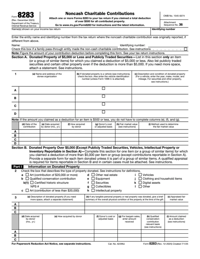 Page 1 of form 8283