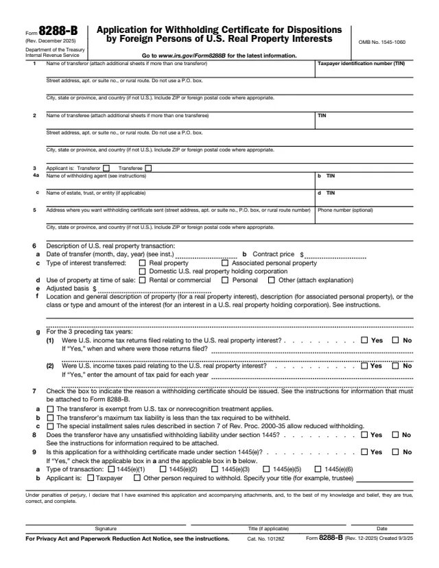 Page 1 of form 8288-B