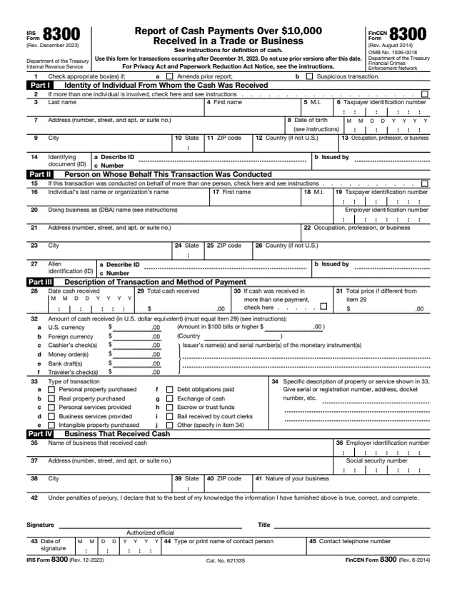 Page 1 of form 8300