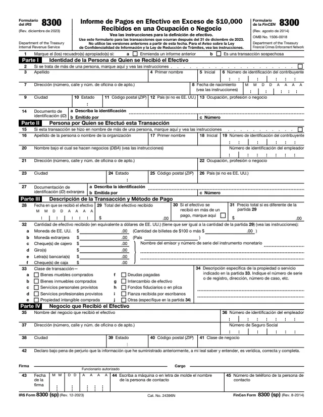Page 1 of form 8300