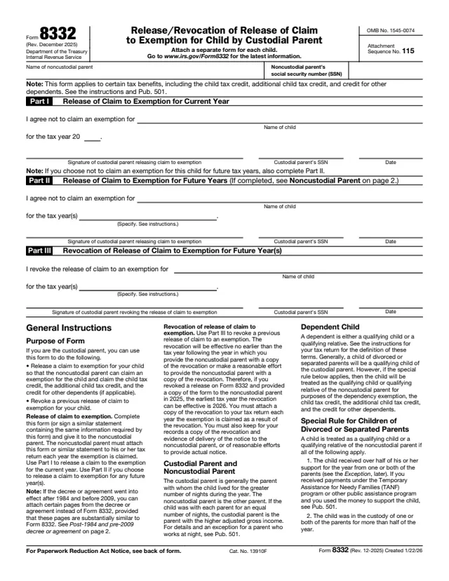 Page 1 of form 8332