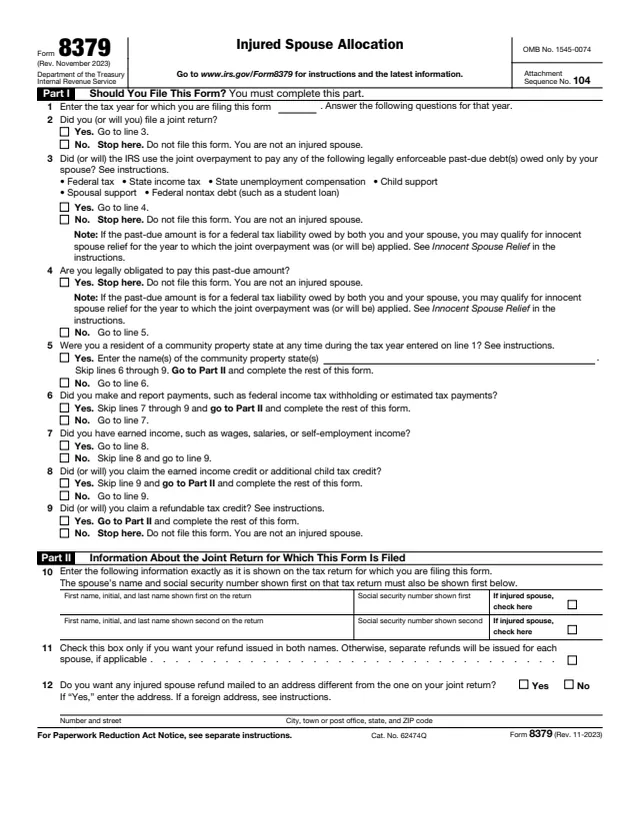 Page 1 of form 8379