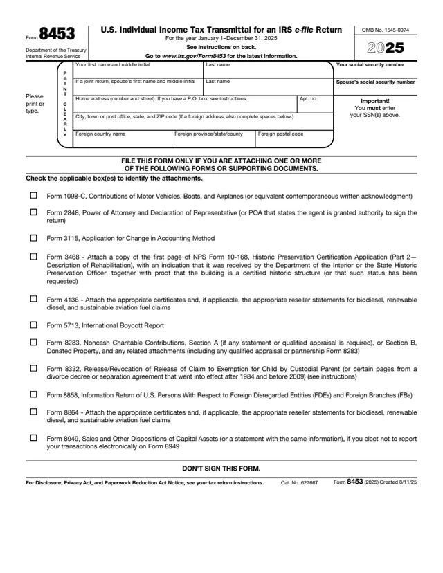 Page 1 of form 8453