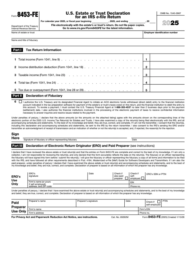 Page 1 of form 8453-FE