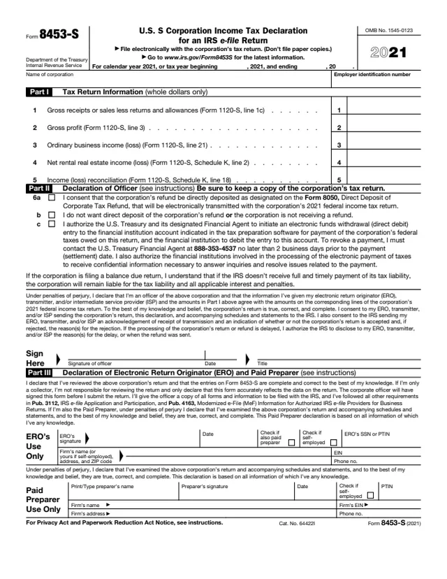 Page 1 of form 8453-S