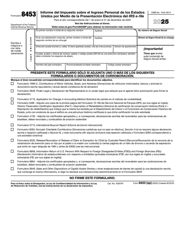 Page 1 of form 8453