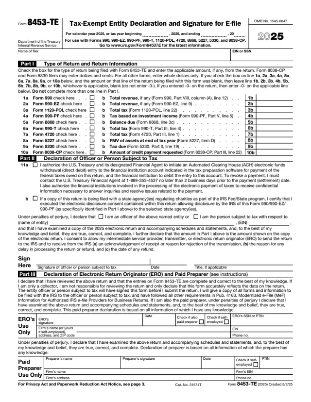 Page 1 of form 8453-TE