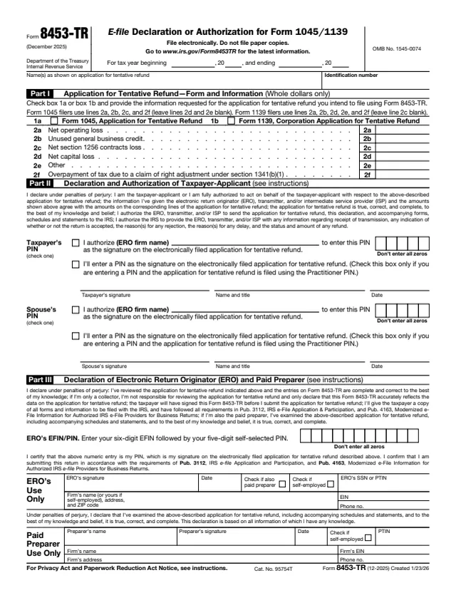 Page 1 of form 8453-TR
