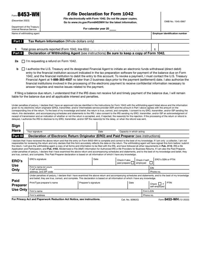 Page 1 of form 8453-WH