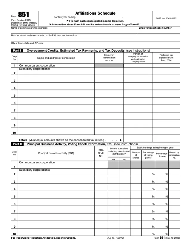Page 1 of form 851