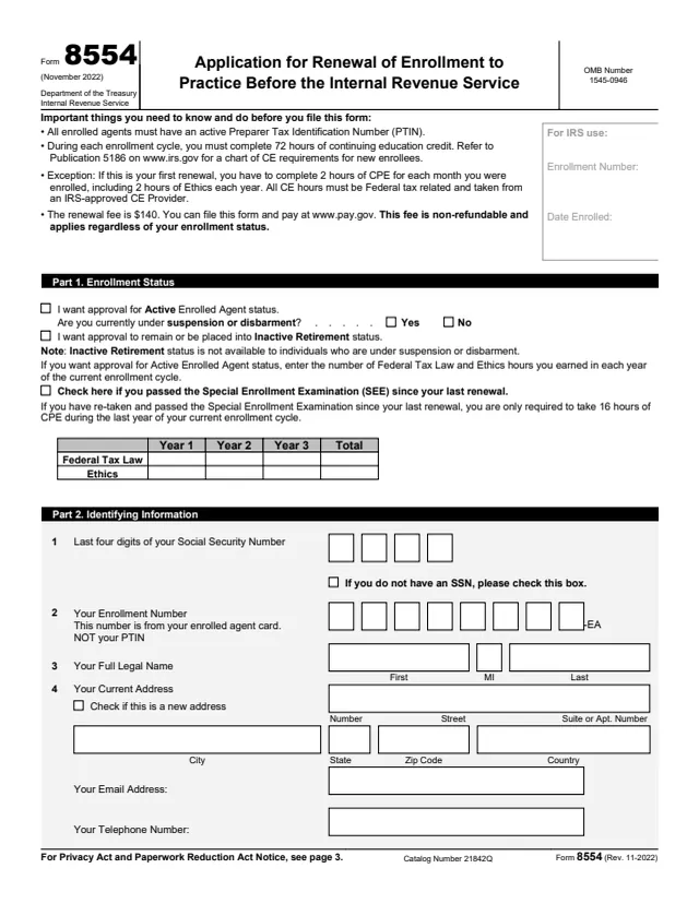 Page 1 of form 8554