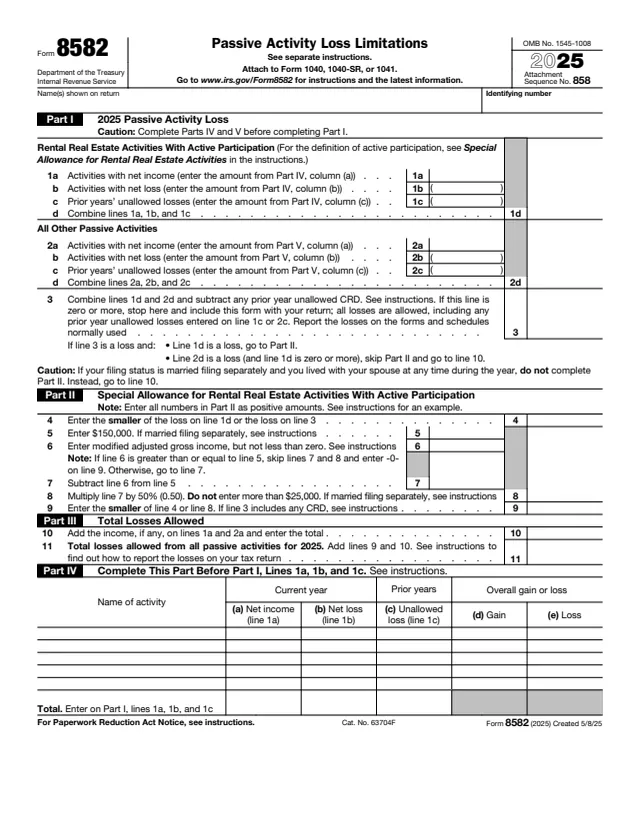 Page 1 of form 8582