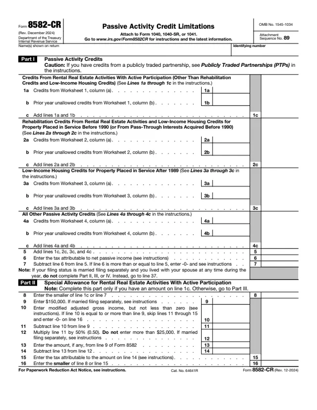 Page 1 of form 8582-CR