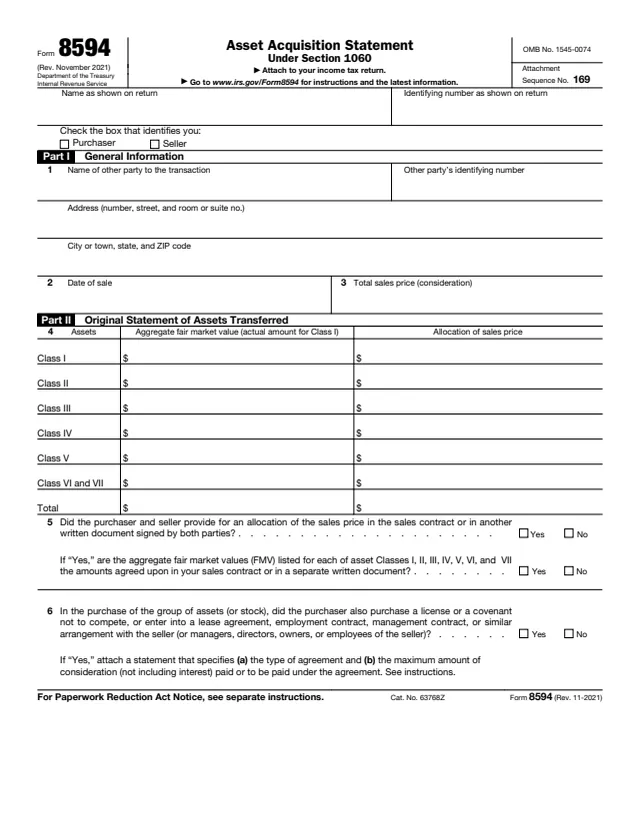 Page 1 of form 8594