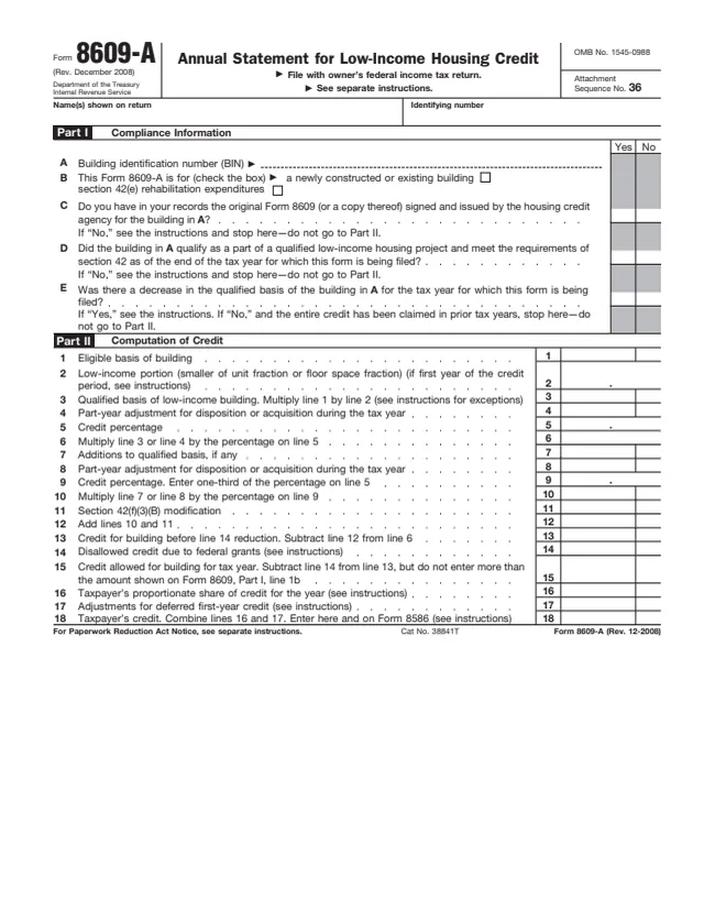 Page 1 of form 8609-A